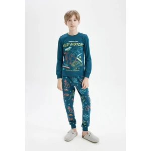 Erkek Çocuk Pijama Takımı Bisiklet Yaka Baskılı Uzun Kollu Üst Uzun Alt D2898A824AU
