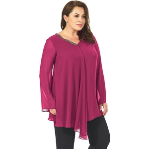 Lilas Xxl Büyük Beden Fuşya Renkli Şifon Abiye Bluz