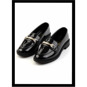 Siyah Kırışık Rugan   Kadın Loafer Ayakkabı K01879100508