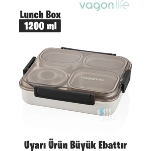 Büyük Ebat Lunchbox 1200 ML (Sızdırmaz,Karışmaz 4 Bölmeli) Lunch Box Yeni Nesil Sefer Tası -FF7080