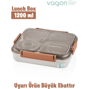 Büyük Ebat 1200 ML (Sızdırmaz,Karışmaz 4 Bölmeli) Lunch Box Yeni Nesil Sefer Tası -FF7080
