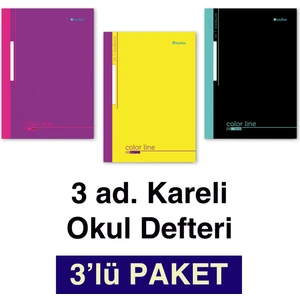 A4 Okul Defteri 3'lü Paket Kareli 60 Yp. Dikişli