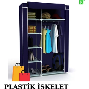 Beyaz Pazar Bez Dolap Plastik Iskelet Fermuarlı Portatif Tyr Gardırop Lacivert