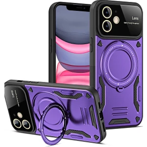 Aqua Aksesuar  iPhone 11 Kılıf Lens Korumalı Standlı Tasarım Korumalı Silikon Kapak - Mor