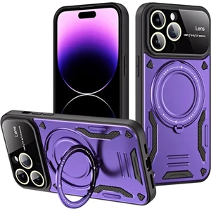  iPhone 16 Pro Kılıf Lens Korumalı Standlı Tasarım Korumalı Silikon Kapak - Mor