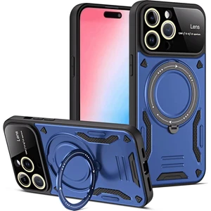 iPhone 16 Pro Max Kılıf Lens Korumalı Standlı Tasarım Korumalı Silikon Kapak - Lacivert