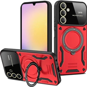  Samsung Galaxy A15 4g Kılıf Lens Korumalı Standlı Tasarım Korumalı Silikon Kapak - Kırmızı