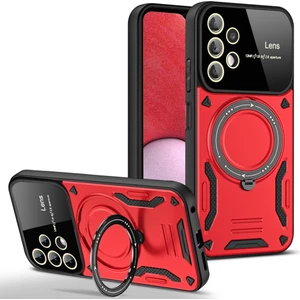  Samsung Galaxy A32 Kılıf Lens Korumalı Standlı Tasarım Korumalı Silikon Kapak - Kırmızı