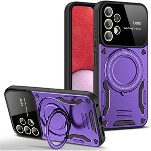  Samsung Galaxy A32 Kılıf Lens Korumalı Standlı Tasarım Korumalı Silikon Kapak - Mor
