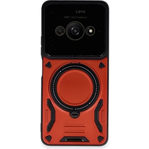 Xiaomi Poco C61 Kılıf Lens Korumalı Standlı Tasarım Korumalı Silikon Kapak - Kırmızı