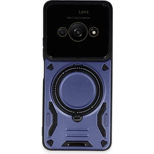  Xiaomi Poco C61 Kılıf Lens Korumalı Standlı Tasarım Korumalı Silikon Kapak - Lacivert