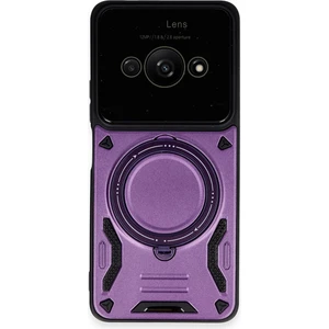  Xiaomi Poco C61 Kılıf Lens Korumalı Standlı Tasarım Korumalı Silikon Kapak - Mor