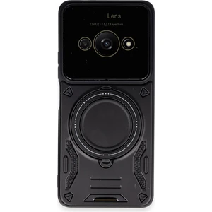  Xiaomi Redmi A3 4g Kılıf Lens Korumalı Standlı Tasarım Korumalı Silikon Kapak - Siyah