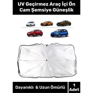 Premium Seri Titanyum Gümüş Kaplama Uv Geçirmez Güçlü Dayanıklı Araç Içi Ön Cam Şemsiye Güneşlik
