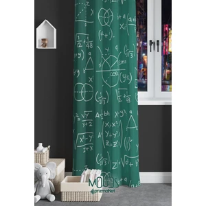 Matematik Desenli Fon Perde Genç Odası Oturma Odası Süet Dijital Baskılı Ekstrafor Büzgü Tek Kanat