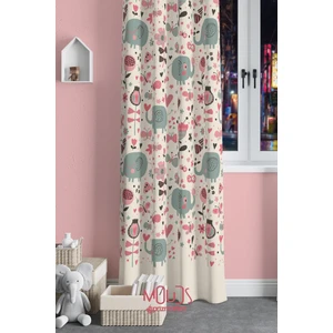 Tatlı Fil Desenli Fon Perde Çocuk ve Bebek Odası Süet Dijital Baskılı Ekstrafor Büzgü Tek Kanat