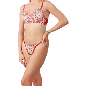 Sparkle And Glimmer Adrıana Red Kırmızı Çiçekli Balenli Dantelli Desteksiz Bralet Iç Giyim Sütyen Külot Çamaşır Takımı