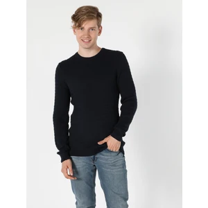 Slim Fit Yuvarlak Yaka  Erkek Lacivert Kazak