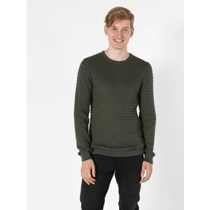 Slim Fit Yuvarlak Yaka  Erkek Yeşil Kazak