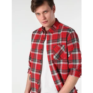 Regular Fit Kareli Kırmızı Erkek Uzun Kol Gömlek Cl1063193