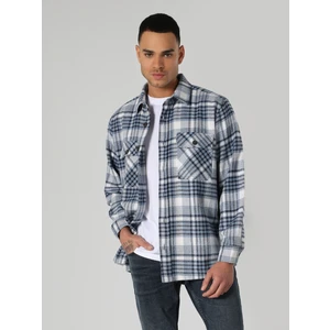 Regular Fit Ekoseli Cepli Mavi Erkek Uzun Kol Gömlek Cl1061679