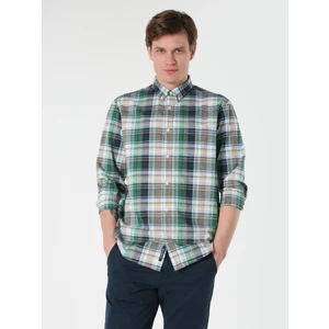 Regular Fit Shirt Neck Ekoseli Erkek Yeşil Uzun Kol Gömlek Cl1063200