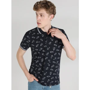 Regular Fit Polo Yaka Baskılı Erkek Lacivert Kısa Kol Tişört