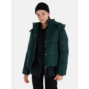 Regular Fit Kapüşonlu Fermuarlı Astarlı  Kadın Yeşil Mont