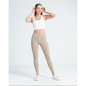 İncebelli Kadın Yüksek Bel Fitilli Tayt Krem