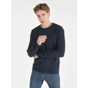 Slim Fit Bisiklet Yaka Basic Mavi Erkek Kazak Cl1065743