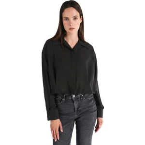 Regular Fit Shirt Neck Düz Kadın Antrasit Uzun Kol Gömlek