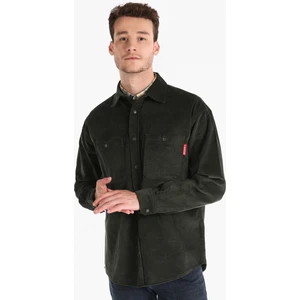 Comfort Fit Shirt Neck Düz Erkek Yeşil Uzun Kol Gömlek