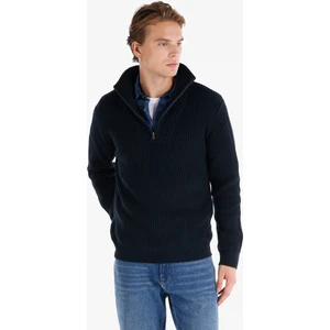 Slim Fit Turtle Neck Jakarlı Erkek Lacivert Kazak
