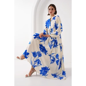 2423 Otantik Desenli Elbise - A.ekru