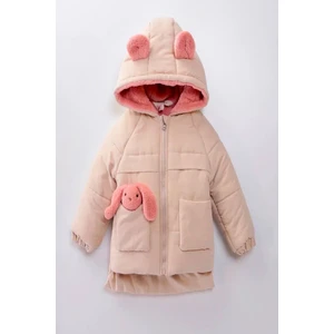 Yeni Sevimli Oyuncak Baby Tavşanlı-Içi Kürklü Soft Kumaş Cepli Kapüşonlu Çocuk Kışlık Mont-Kaban