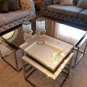 Kare Pizza Orta Sehpa Gold/bronz Cam