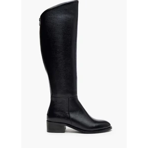 Nişantaşı Shoes Ruby Siyah  Deri Küt Burun Kadın Topuklu Çizme