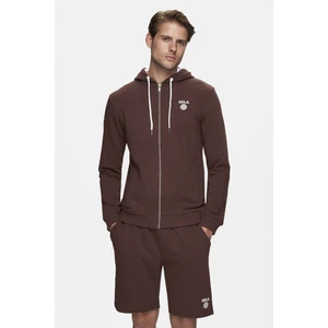 Hılgard Koyu Kahve Kapüşonlu ve Fermuarlı Baskılı Standard Fit Erkek Sweatshirt
