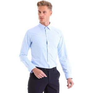 Erkek Mavi Slim Fit Pamuklu Uzun Kollu Gömlek