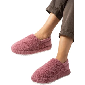 Kadın Lastikli Kaymaz Taban Peluş Havlu Kumaş Ev Ayakkabısı Panduf Pembe