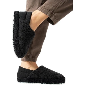 Kadın Lastikli Kaymaz Taban Peluş Havlu Kumaş Ev Ayakkabısı Panduf Siyah