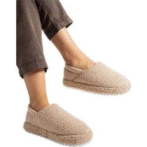 Kadın Lastikli Kaymaz Taban Peluş Havlu Kumaş Ev Ayakkabısı Panduf Bej