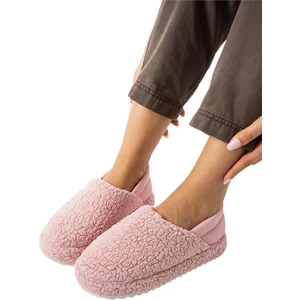 Kadın Lastikli Kaymaz Taban Peluş Havlu Kumaş Ev Ayakkabısı Panduf Pudra
