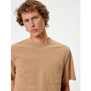 Kısa Kollu Tişört Cep Detaylı Bisiklet Yaka Pamuk Karışımlı