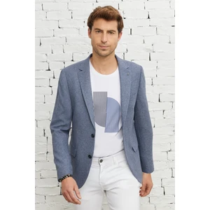 ALTINYILDIZ CLASSICS Erkek Mavi Slim Fit Dar Kesim Mono Yaka Desenli Blazer Ceket