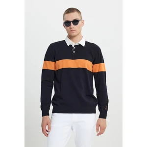 Altınyıldız Classics Erkek Siyah-Hardal Standart Fit Normal Kesim Polo Yaka %100 Pamuklu Desenli Triko Kazak
