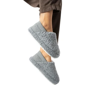 Kadın Lastikli Kaymaz Taban Peluş Havlu Kumaş Ev Ayakkabısı Panduf Gri