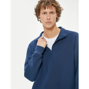 Yarım Fermuarlı Yaka Sweatshirt Uzun Kollu Şardonlu Pamuk Karışımlı
