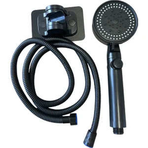 Banyo Duş Başlığı Seti Siyah Yapışkanlı Duş Askılı 150 cm Hortumlu Set Duş Fiskiyesi El Duş Hortumu