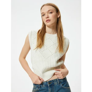 Örgü Dokulu Süveter Bisiklet Yaka Kolsuz